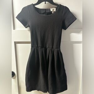 Ganni Black Textured Fit and Flare Dress